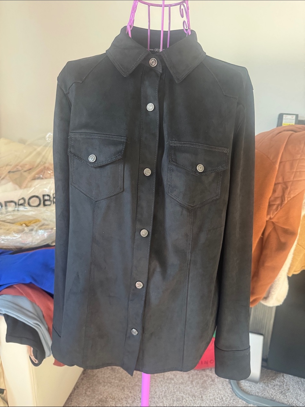 Guess Black Women's Suede Snap-Front Jacket